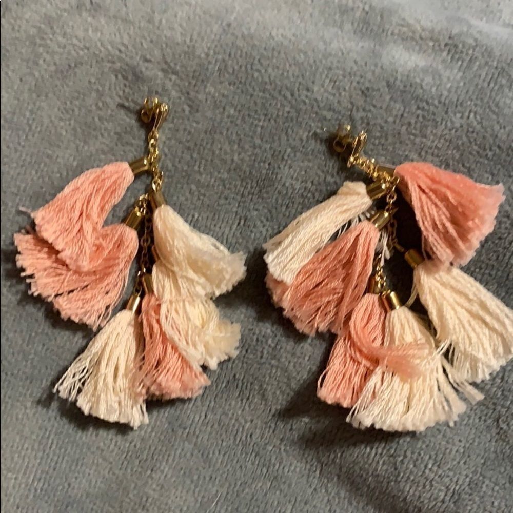 NEW Tassel Earrings Pink and white studs - Picture 1 of 1